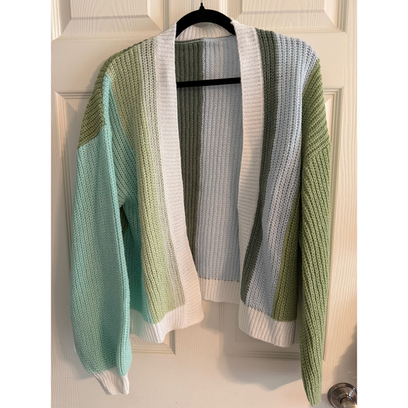 Shane, User: None Sweaters - Shane, User: None Multi-Color Striped Open Front Cardigan Sweater in Green
